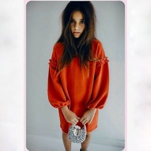 Zara girls red sweatshirt dress with puff sleeves